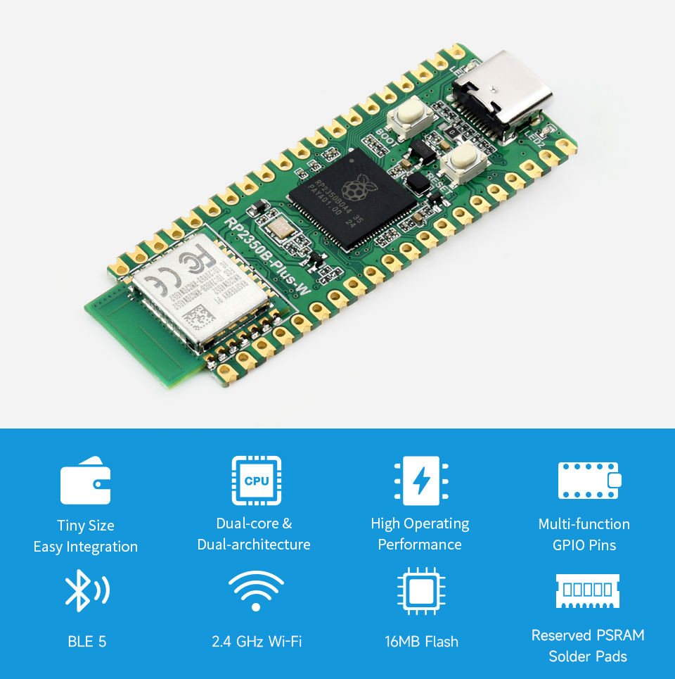 RP2350B Plus W Geliştirme Kart - Raspberry Pi Kit incelemesi ve fiyatı